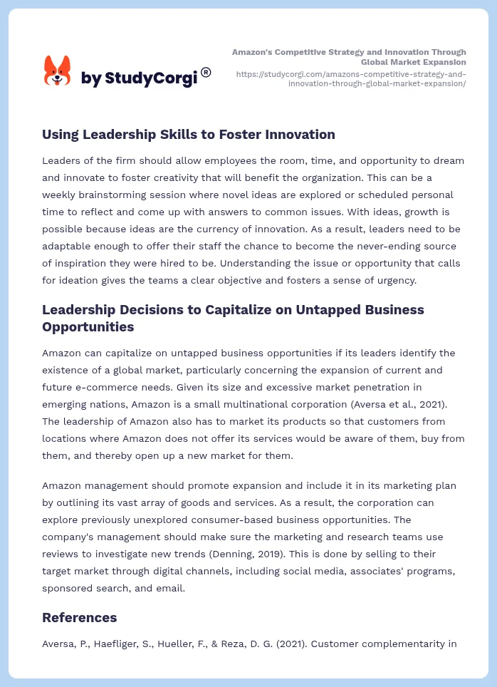 Amazon's Competitive Strategy and Innovation Through Global Market Expansion. Page 2