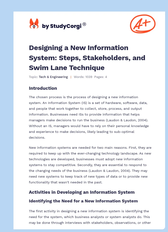 Designing a New Information System: Steps, Stakeholders, and Swim Lane Technique. Page 1