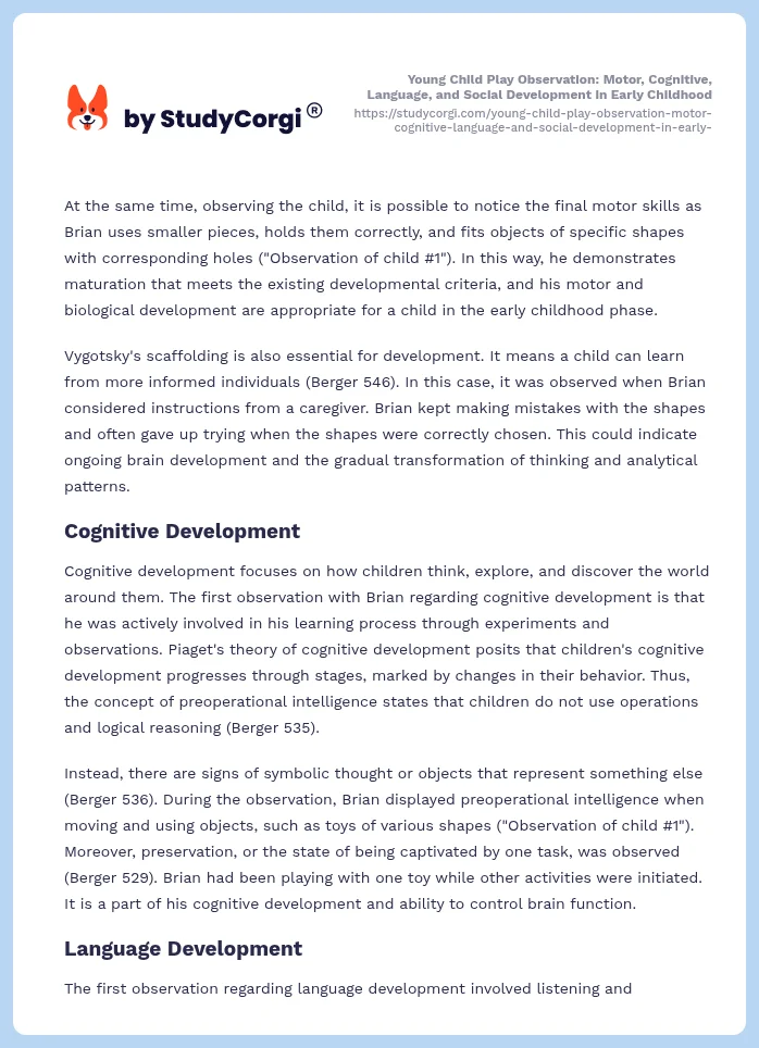 Young Child Play Observation: Motor, Cognitive, Language, and Social Development in Early Childhood. Page 2