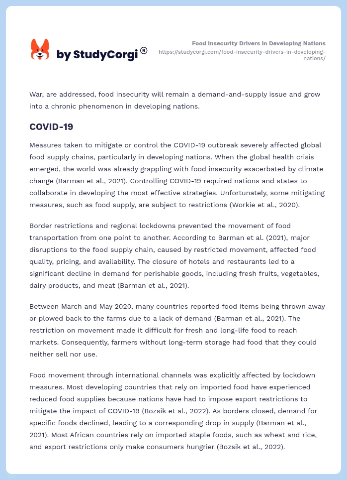 Food Insecurity Drivers in Developing Nations. Page 2
