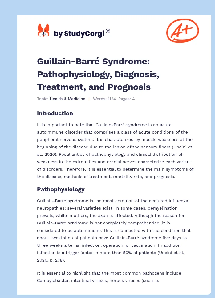 Guillain-Barré Syndrome: Pathophysiology, Diagnosis, Treatment, and Prognosis. Page 1