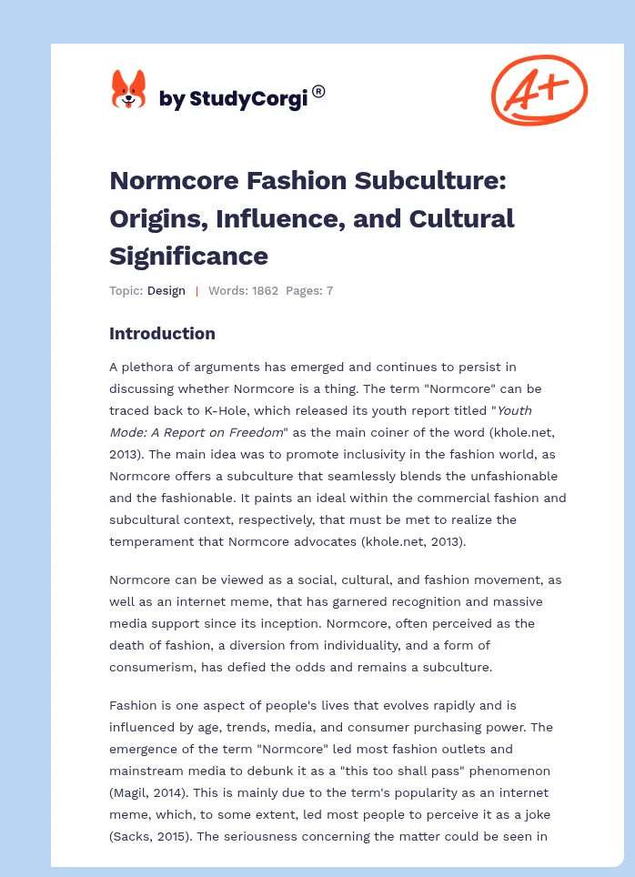 Normcore Fashion Subculture: Origins, Influence, and Cultural Significance. Page 1