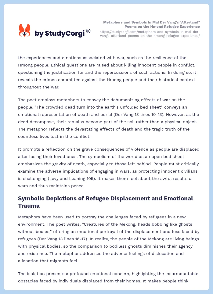 Metaphors and Symbols in Mai Der Vang’s "Afterland" Poems on the Hmong Refugee Experience. Page 2