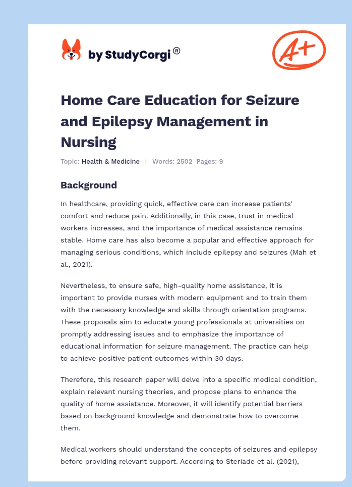 Home Care Education for Seizure and Epilepsy Management in Nursing. Page 1