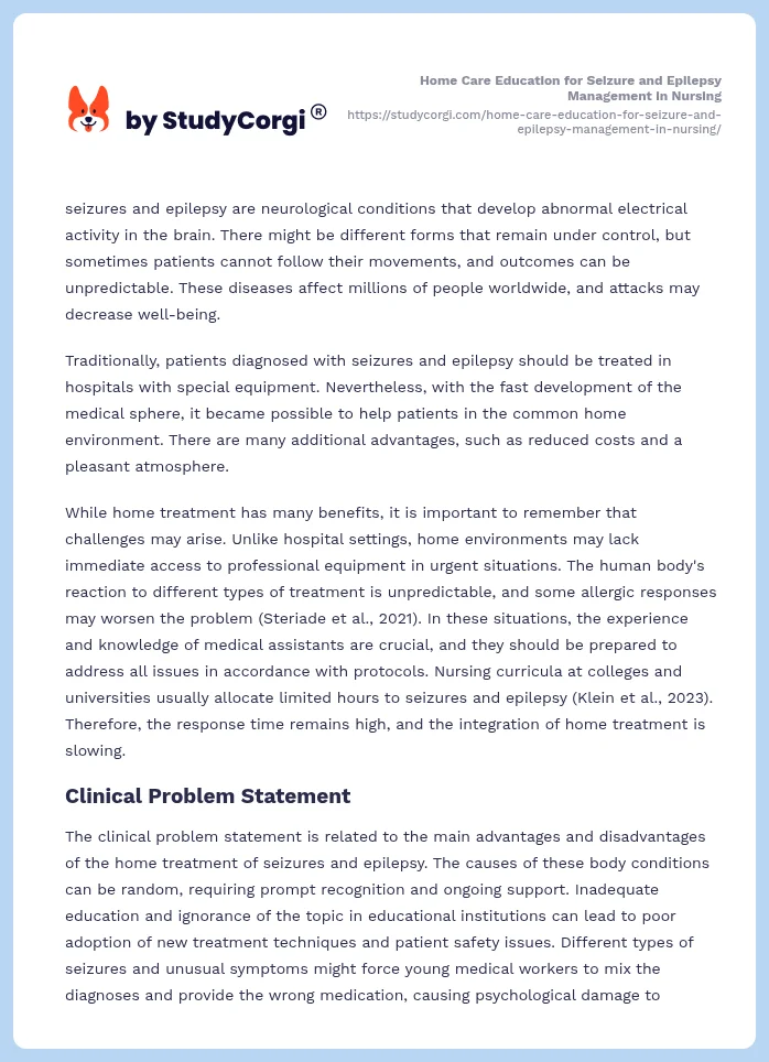 Home Care Education for Seizure and Epilepsy Management in Nursing. Page 2