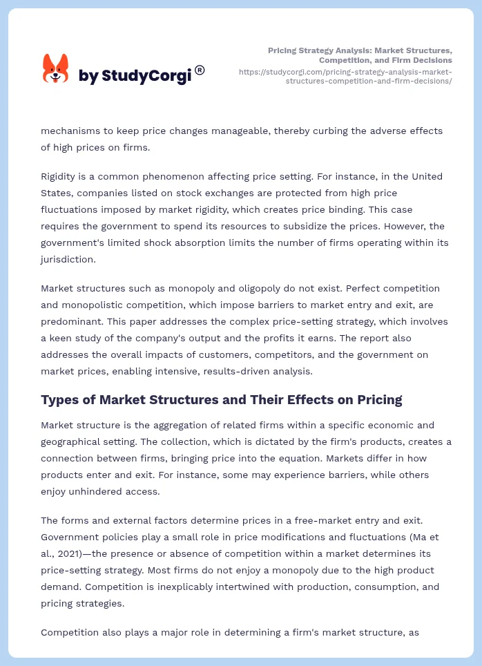Pricing Strategy Analysis: Market Structures, Competition, and Firm Decisions. Page 2