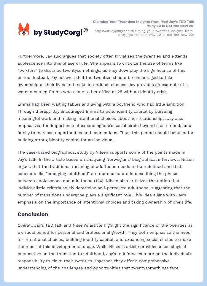 Claiming Your Twenties: Insights from Meg Jay’s TED Talk 'Why 30 Is Not the New 20'. Page 2
