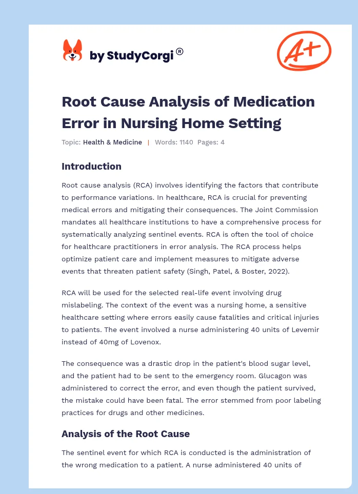 Root Cause Analysis of Medication Error in Nursing Home Setting. Page 1