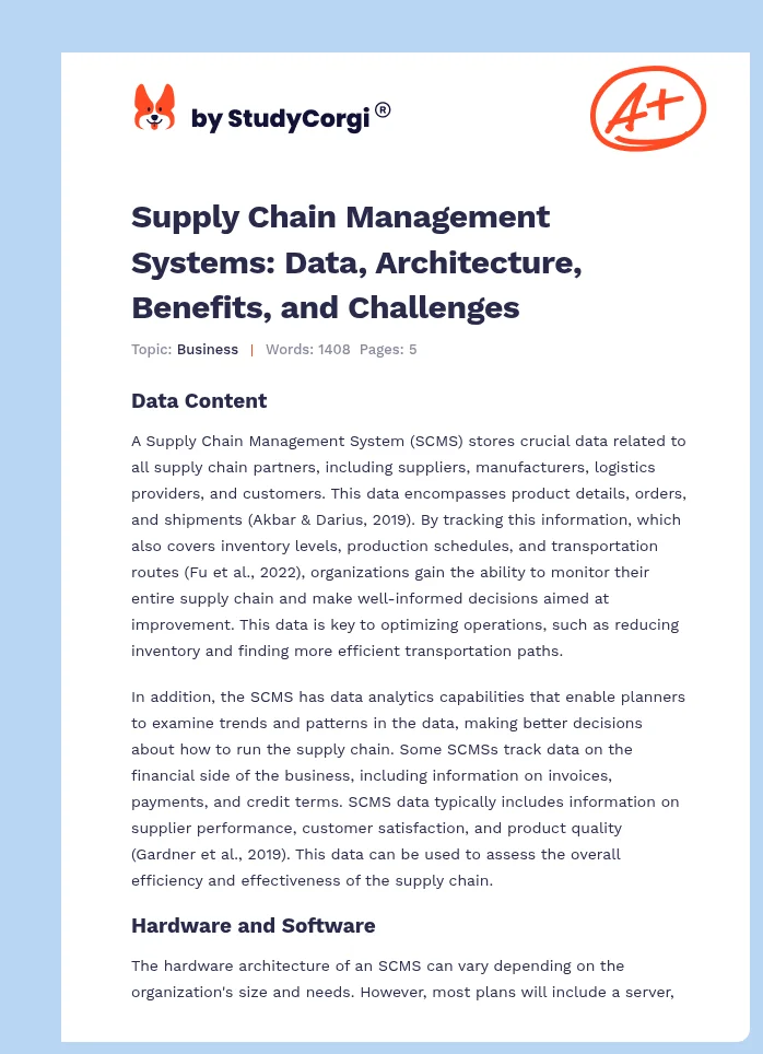 Supply Chain Management Systems: Data, Architecture, Benefits, and Challenges. Page 1