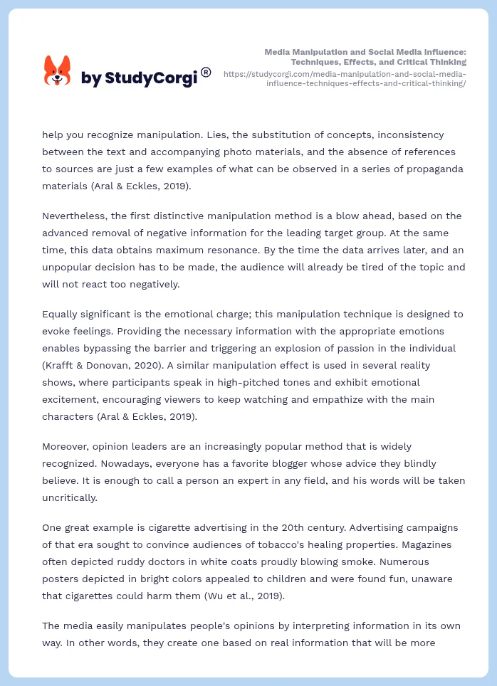 Media Manipulation and Social Media Influence: Techniques, Effects, and Critical Thinking. Page 2
