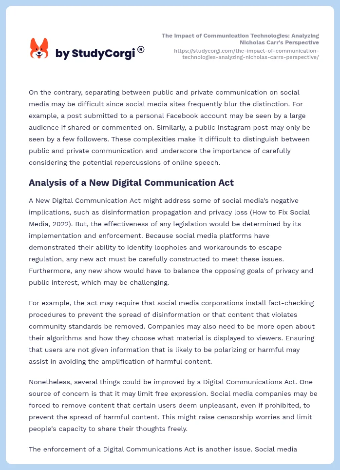 The Impact of Communication Technologies: Analyzing Nicholas Carr's Perspective. Page 2
