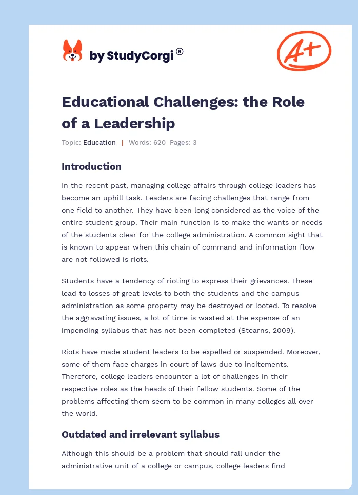 Educational Challenges: the Role of a Leadership. Page 1