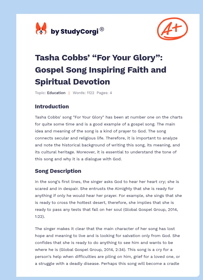 Tasha Cobbs’ “For Your Glory”: Gospel Song Inspiring Faith and Spiritual Devotion. Page 1