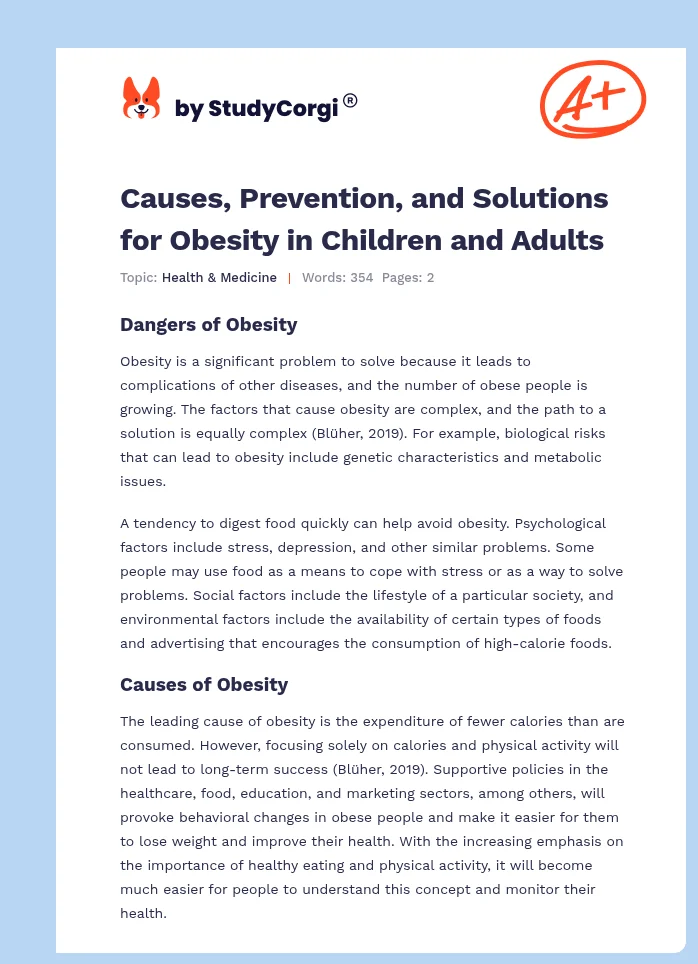 Causes, Prevention, and Solutions for Obesity in Children and Adults. Page 1