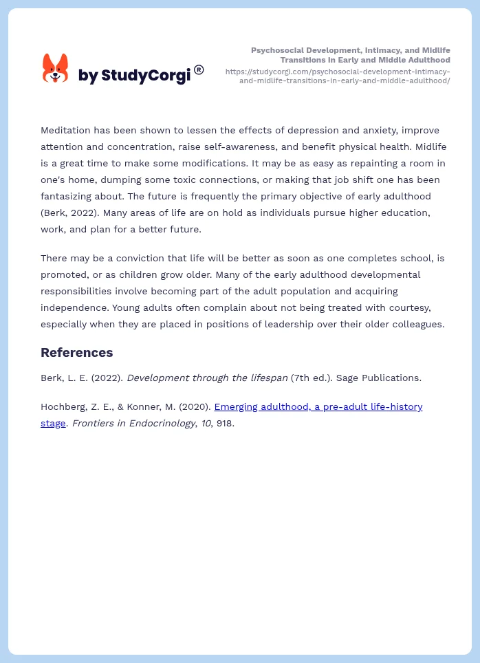 Psychosocial Development, Intimacy, and Midlife Transitions in Early and Middle Adulthood. Page 2