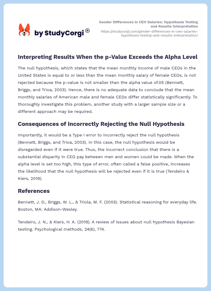 Gender Differences in CEO Salaries: Hypothesis Testing and Results Interpretation. Page 2