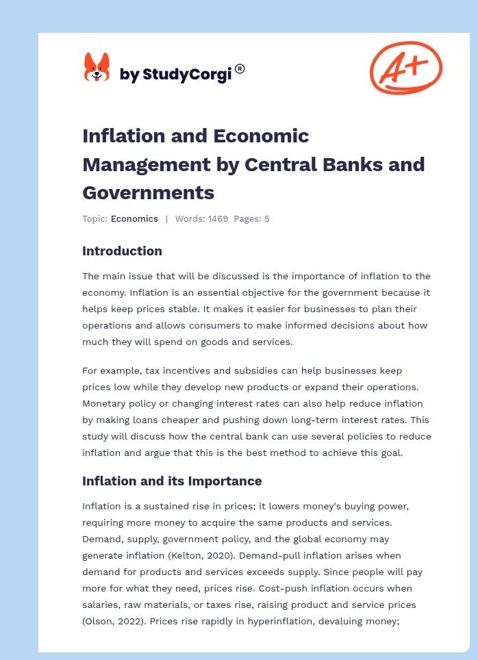 Inflation and Economic Management by Central Banks and Governments. Page 1