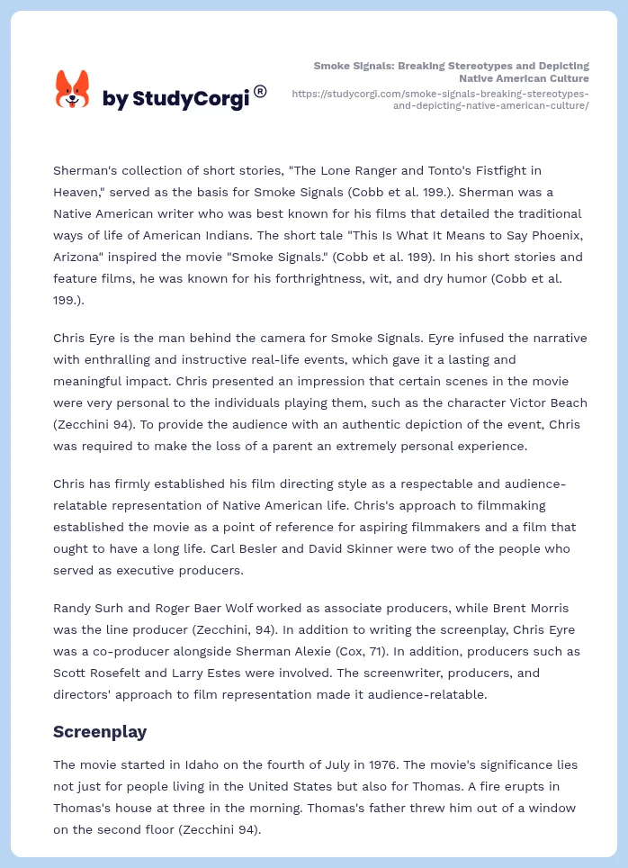 Smoke Signals: Breaking Stereotypes and Depicting Native American Culture. Page 2