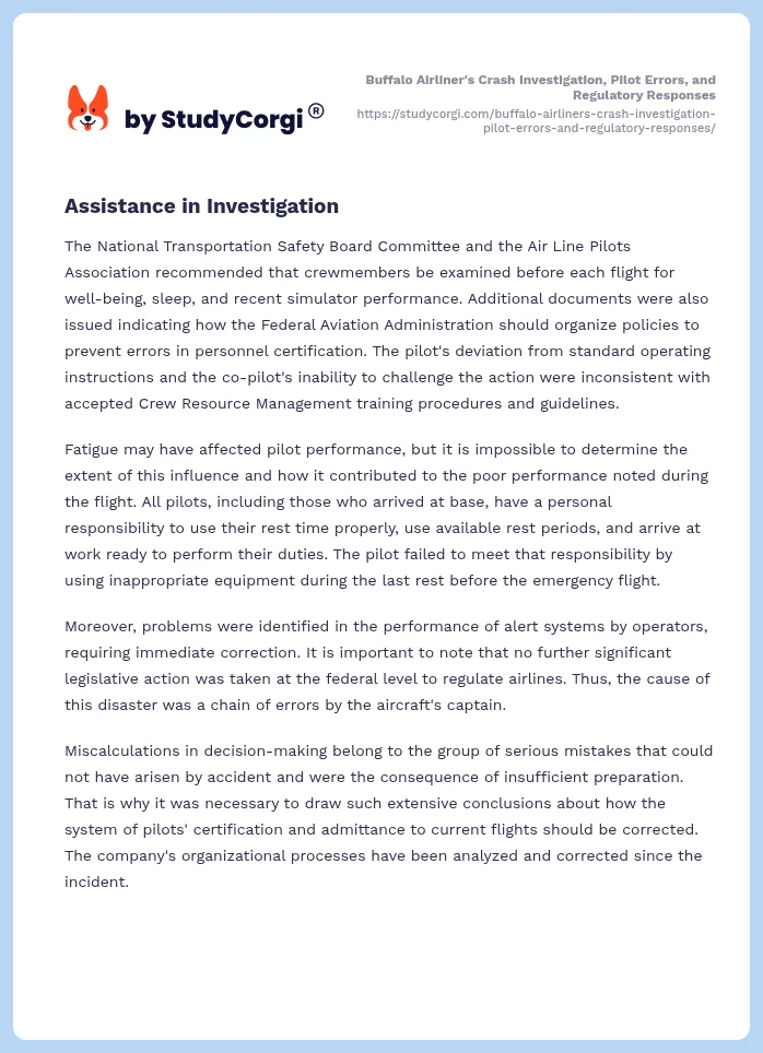 Buffalo Airliner's Crash Investigation, Pilot Errors, and Regulatory Responses. Page 2