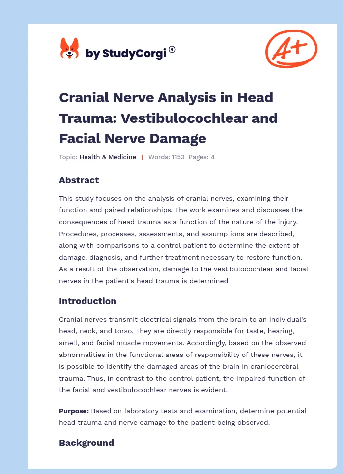 Cranial Nerve Analysis in Head Trauma: Vestibulocochlear and Facial Nerve Damage. Page 1