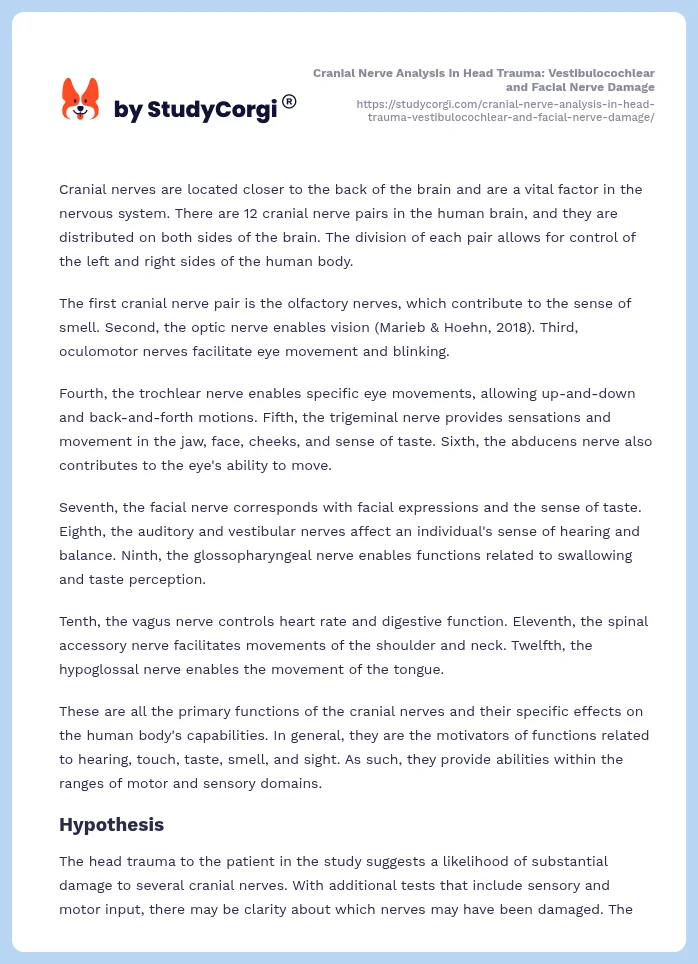 Cranial Nerve Analysis in Head Trauma: Vestibulocochlear and Facial Nerve Damage. Page 2