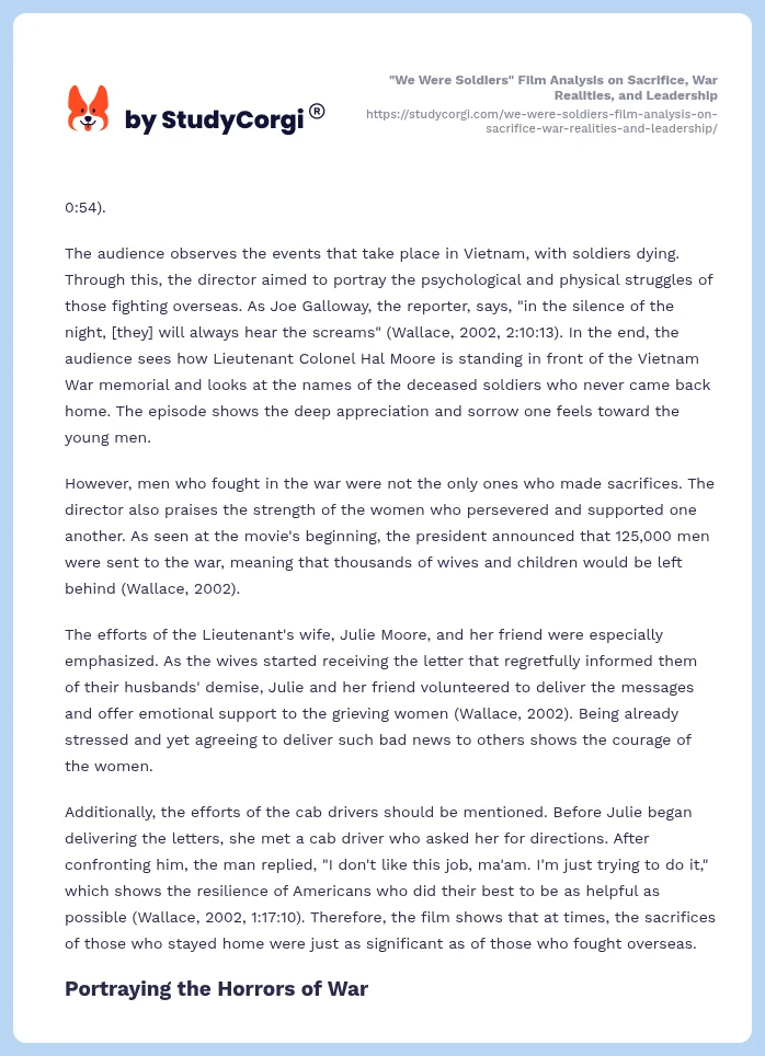 "We Were Soldiers" Film Analysis on Sacrifice, War Realities, and Leadership. Page 2