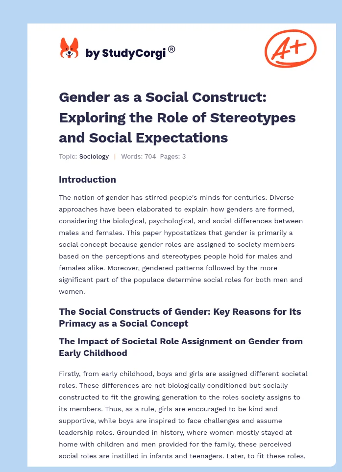 Gender as a Social Construct: Exploring the Role of Stereotypes and Social Expectations. Page 1