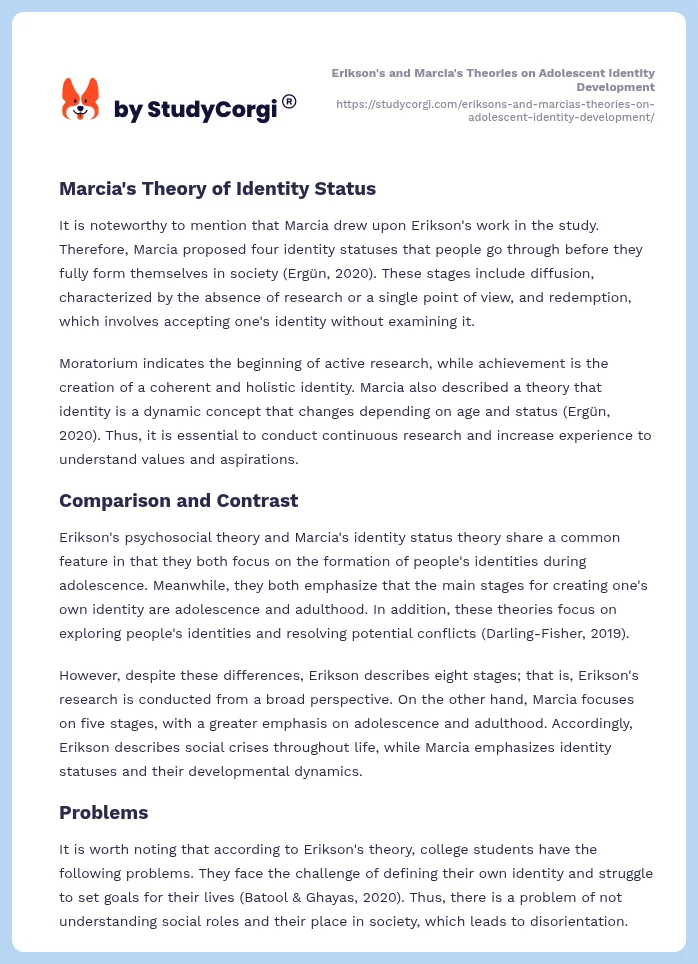 Erikson's and Marcia's Theories on Adolescent Identity Development. Page 2