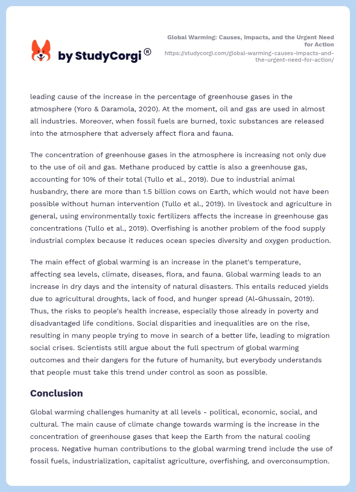 Global Warming: Causes, Impacts, and the Urgent Need for Action. Page 2