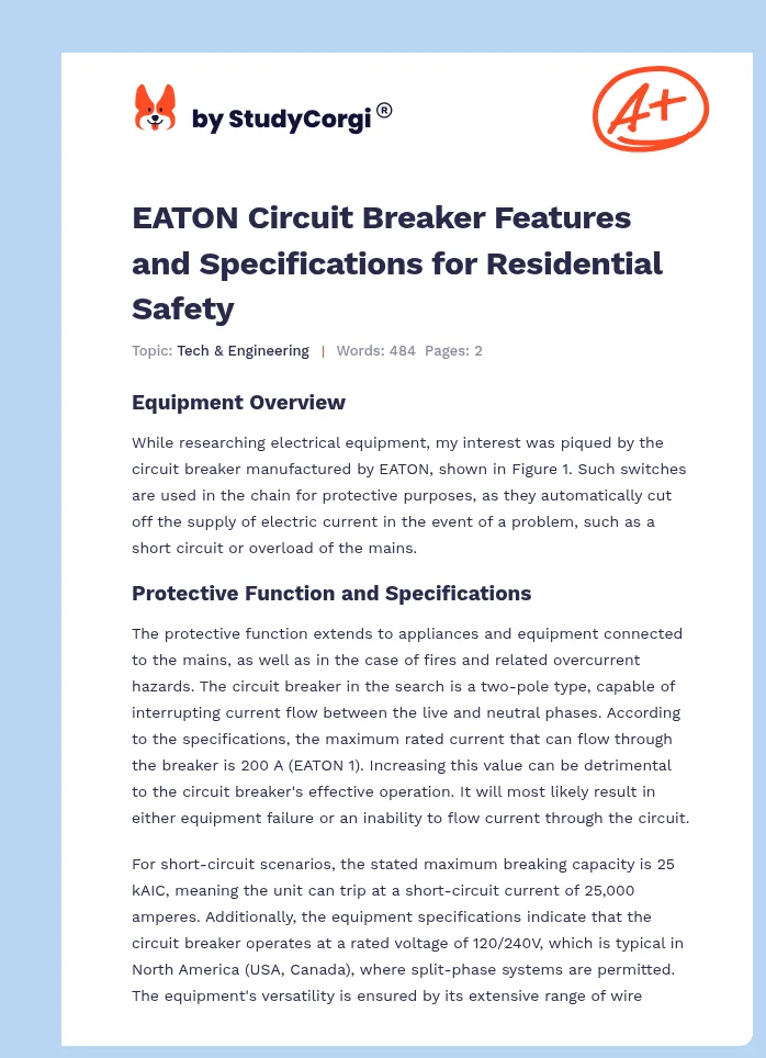 EATON Circuit Breaker Features and Specifications for Residential Safety. Page 1