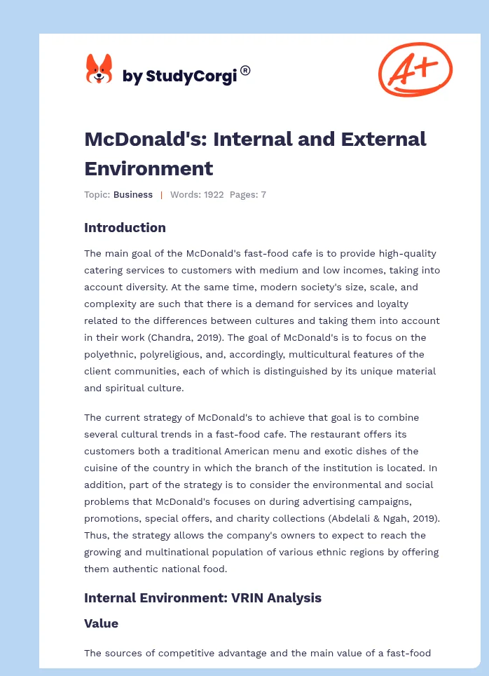 McDonald's: Internal and External Environment. Page 1
