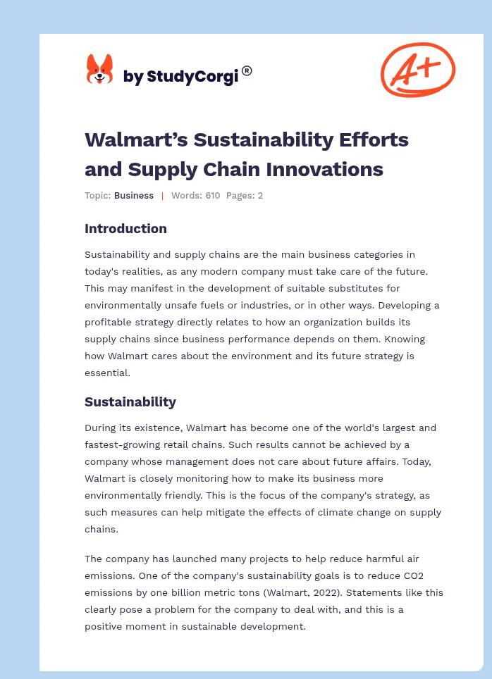 Walmart’s Sustainability Efforts and Supply Chain Innovations. Page 1