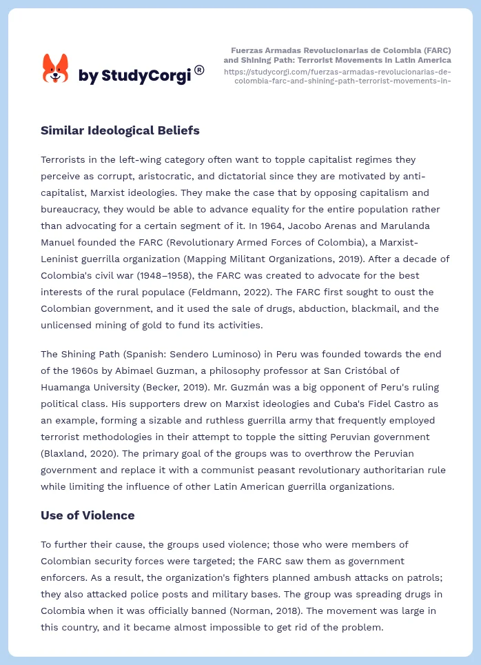 Fuerzas Armadas Revolucionarias de Colombia (FARC) and Shining Path: Terrorist Movements in Latin America. Page 2