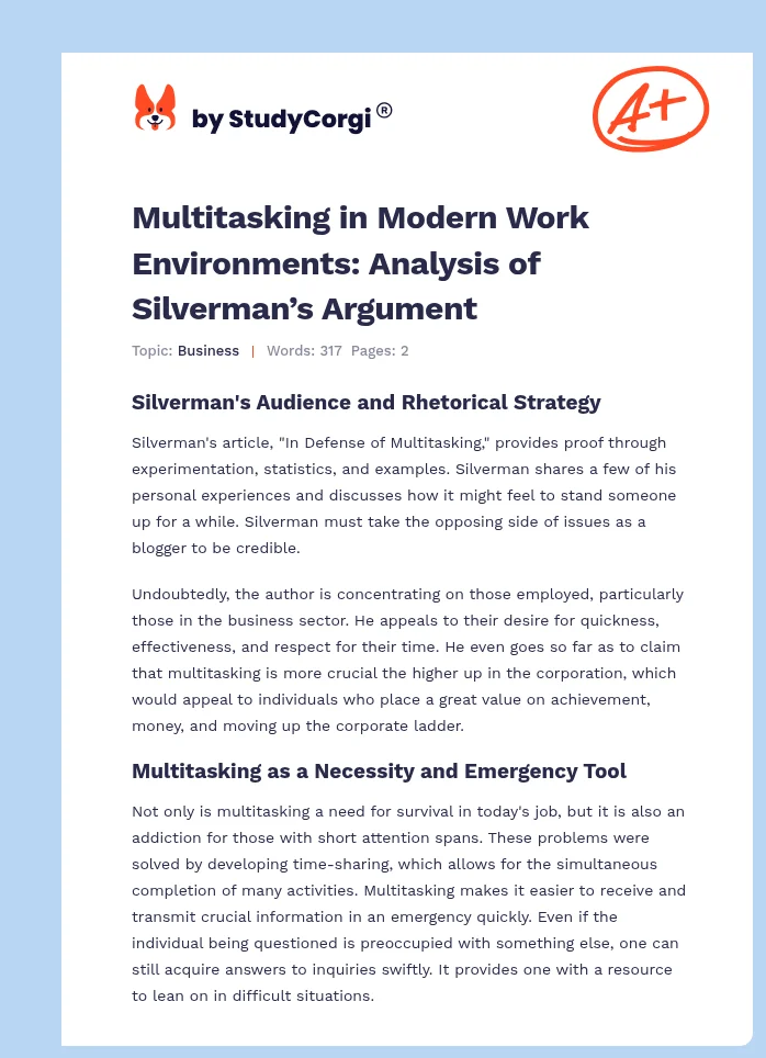 Multitasking in Modern Work Environments: Analysis of Silverman’s Argument. Page 1