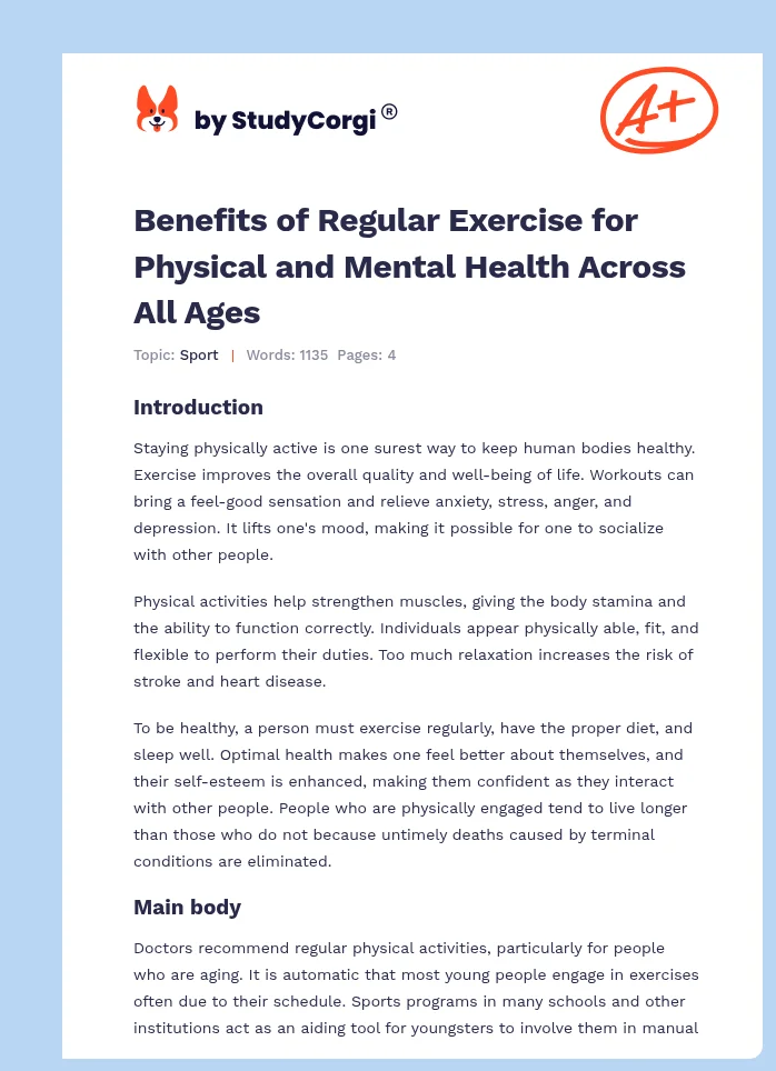 Benefits of Regular Exercise for Physical and Mental Health Across All Ages. Page 1