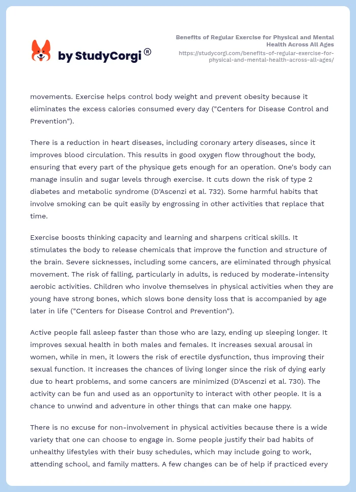 Benefits of Regular Exercise for Physical and Mental Health Across All Ages. Page 2