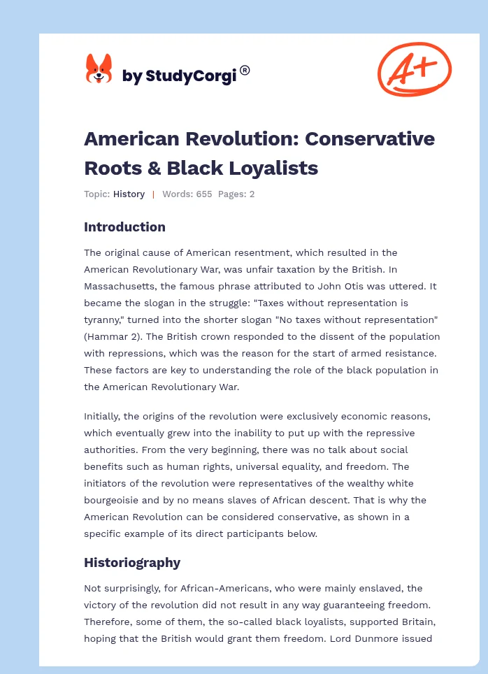 American Revolution: Conservative Roots & Black Loyalists. Page 1