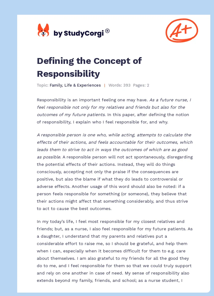 Defining the Concept of Responsibility. Page 1