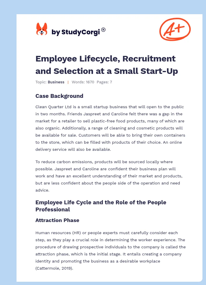 Employee Lifecycle, Recruitment and Selection at a Small Start-Up. Page 1