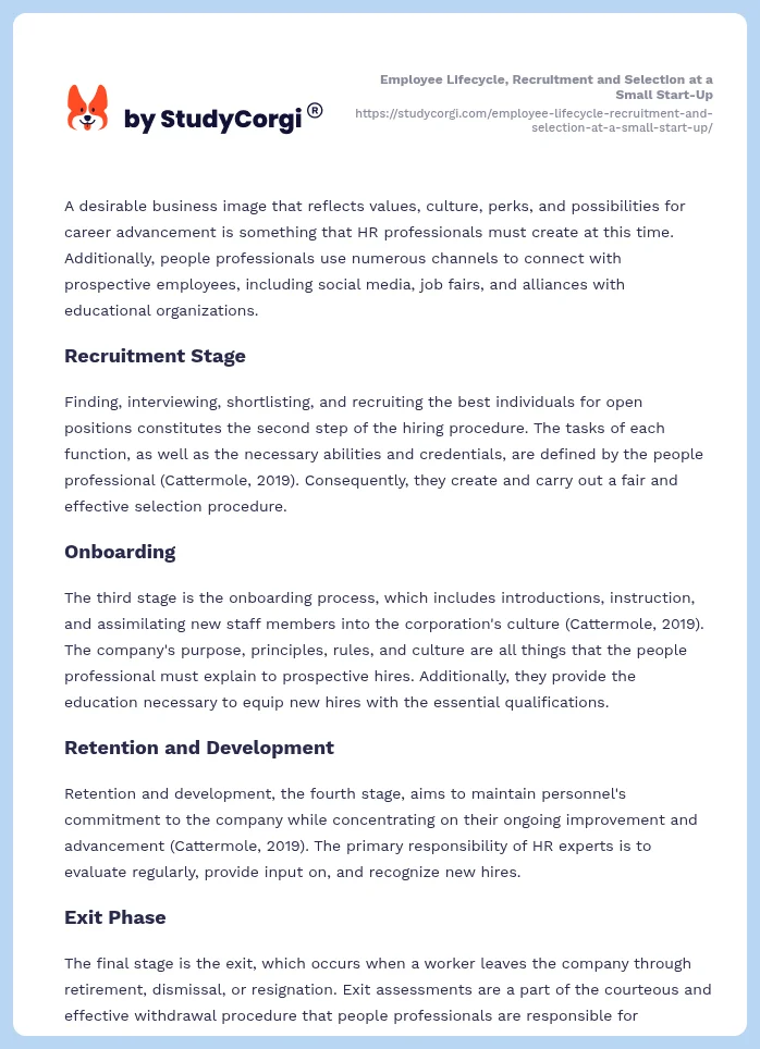 Employee Lifecycle, Recruitment and Selection at a Small Start-Up. Page 2