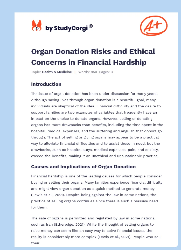 Organ Donation Risks and Ethical Concerns in Financial Hardship. Page 1