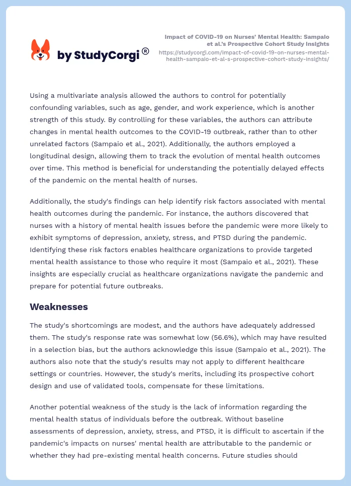 Impact of COVID-19 on Nurses’ Mental Health: Sampaio et al.’s Prospective Cohort Study Insights. Page 2