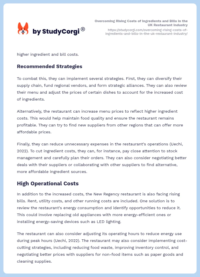 Overcoming Rising Costs of Ingredients and Bills in the UK Restaurant Industry. Page 2