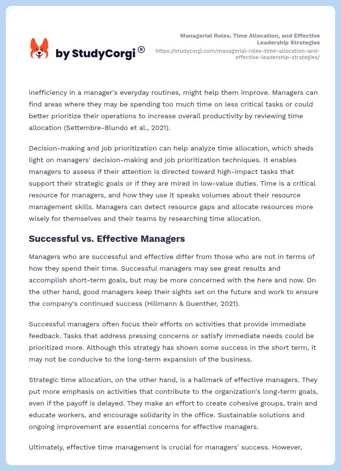 Managerial Roles, Time Allocation, and Effective Leadership Strategies. Page 2