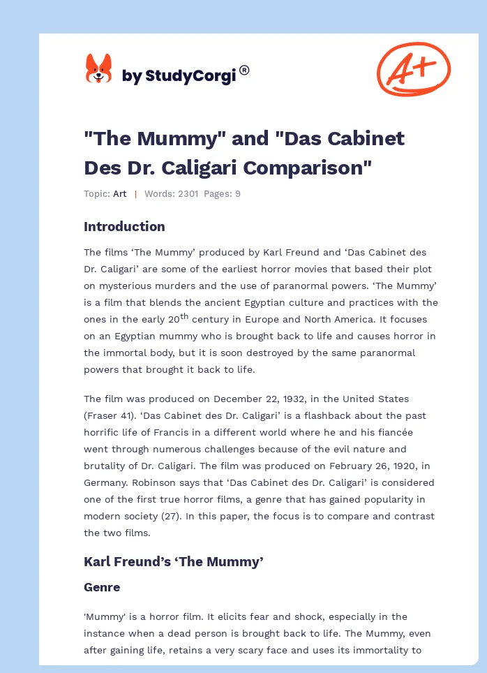 "The Mummy" and "Das Cabinet Des Dr. Caligari Comparison". Page 1