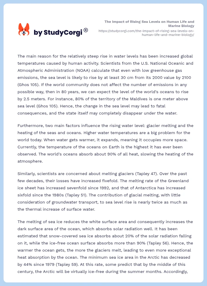 The Impact of Rising Sea Levels on Human Life and Marine Biology. Page 2