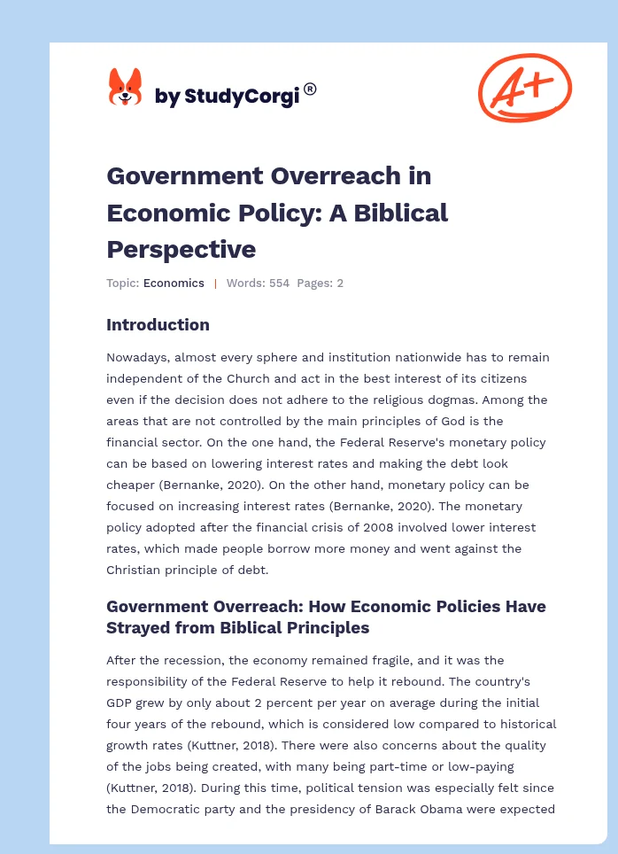 Government Overreach in Economic Policy: A Biblical Perspective. Page 1