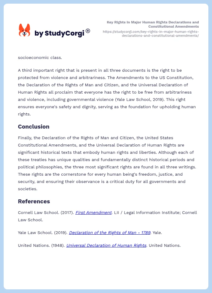 Key Rights in Major Human Rights Declarations and Constitutional Amendments. Page 2