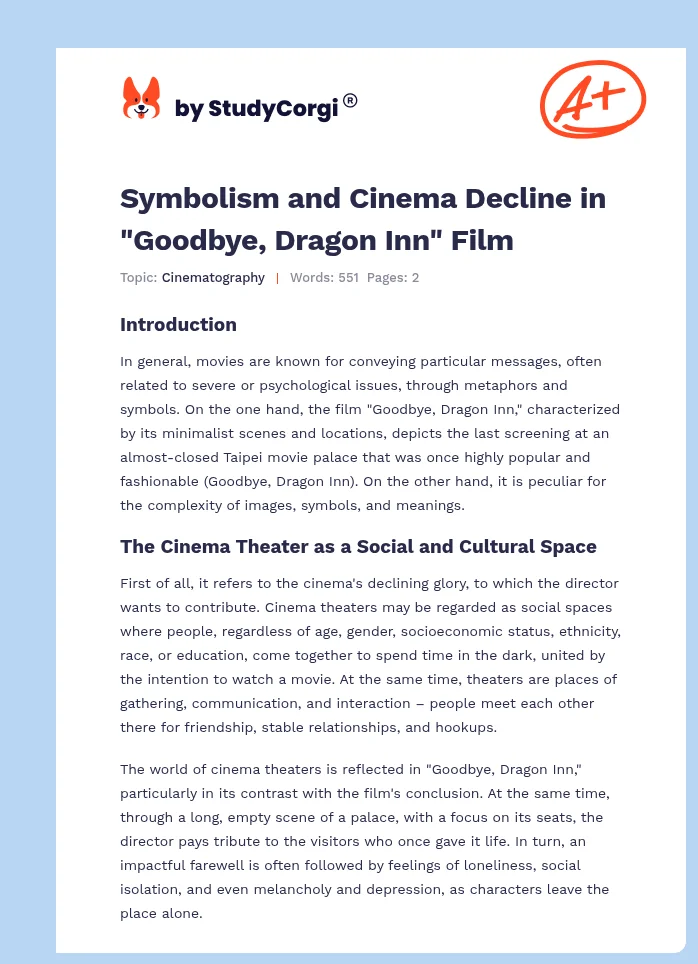 Symbolism and Cinema Decline in "Goodbye, Dragon Inn" Film. Page 1