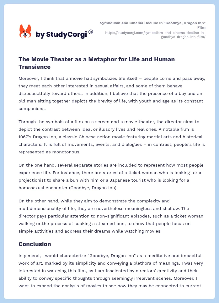Symbolism and Cinema Decline in "Goodbye, Dragon Inn" Film. Page 2
